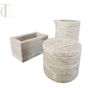 Hand-Carved Natural Travertine & Marble 3-Piece Coffee Service Set