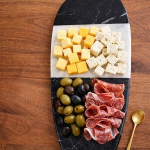 Handcrafted Teardrop Marble Cheese Board - Bego White & Monterrey Black (38cm)