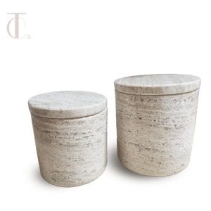 Multipurpose box, Set of 2 pieces, marble travertine