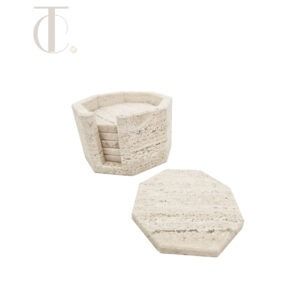 Handcrafted Octagonal Marble Coaster Set – 6 Pieces with Matching Holder