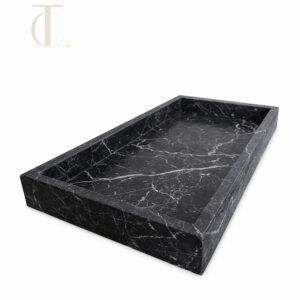 Handcrafted rectangular natural stone amenity tray in light marble for luxury hotel rooms