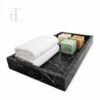 Handcrafted rectangular natural stone amenity tray in light marble for luxury hotel rooms