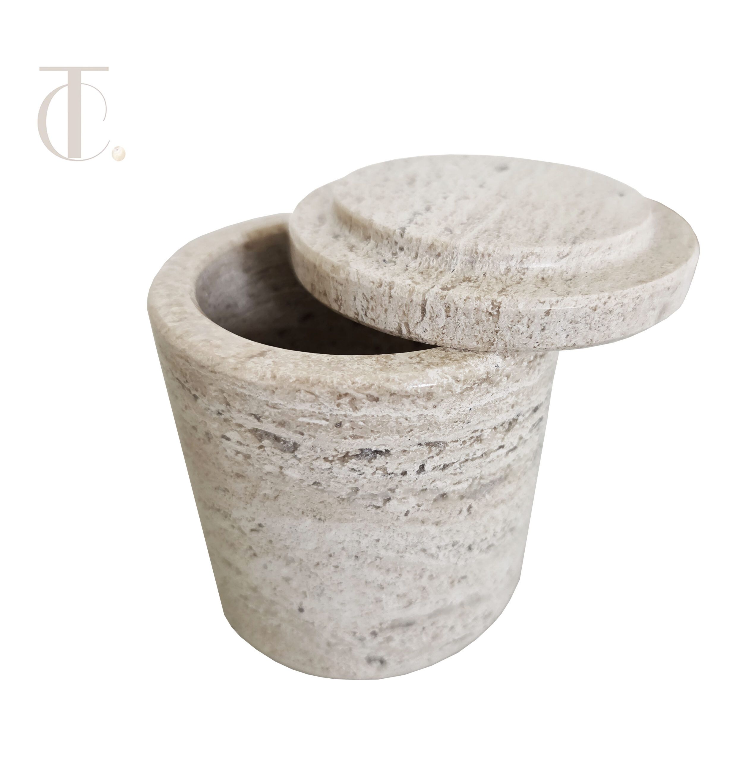 cylinder with lid for storing sugar made of marble stone