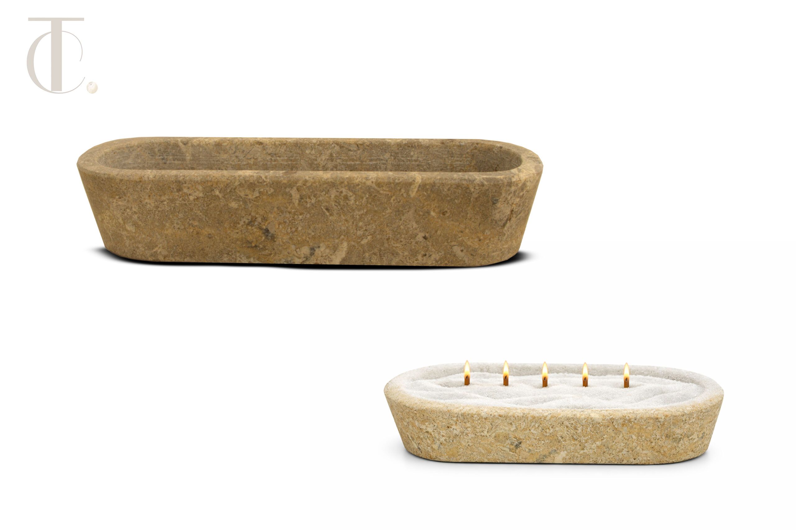 Multi‑Wick Candle Tray MARBLE TRAVERTINE
