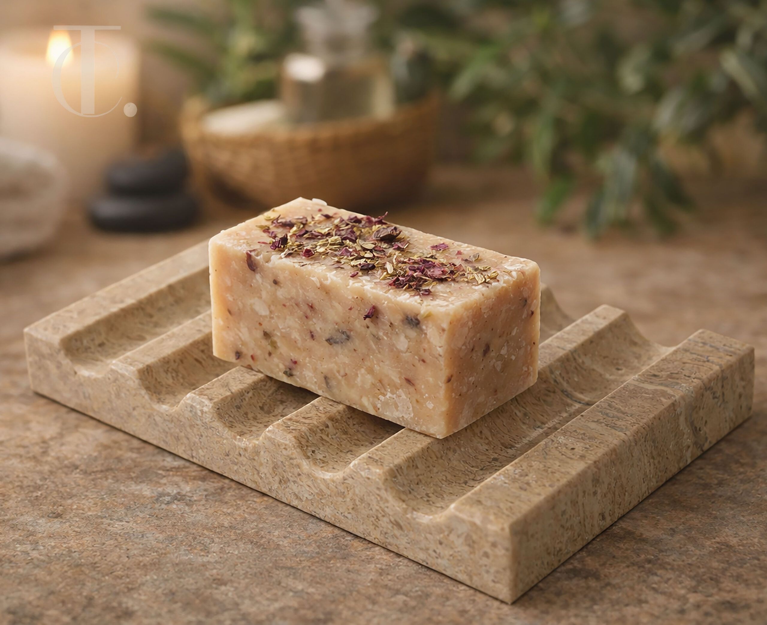 Sculpted Travertine Soap Dish MADE IN MARBLE