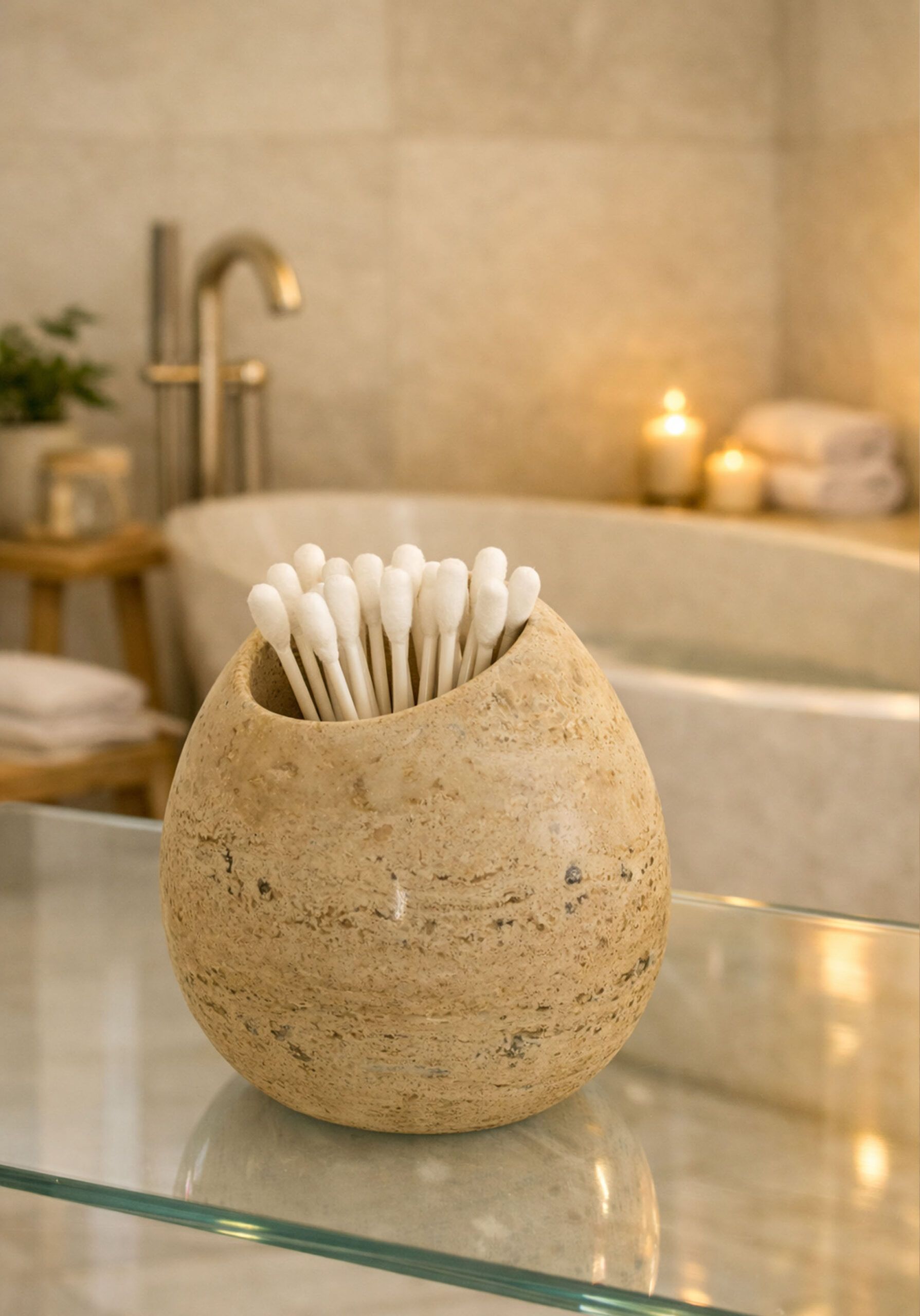 Travertine vanity jar MARBLE